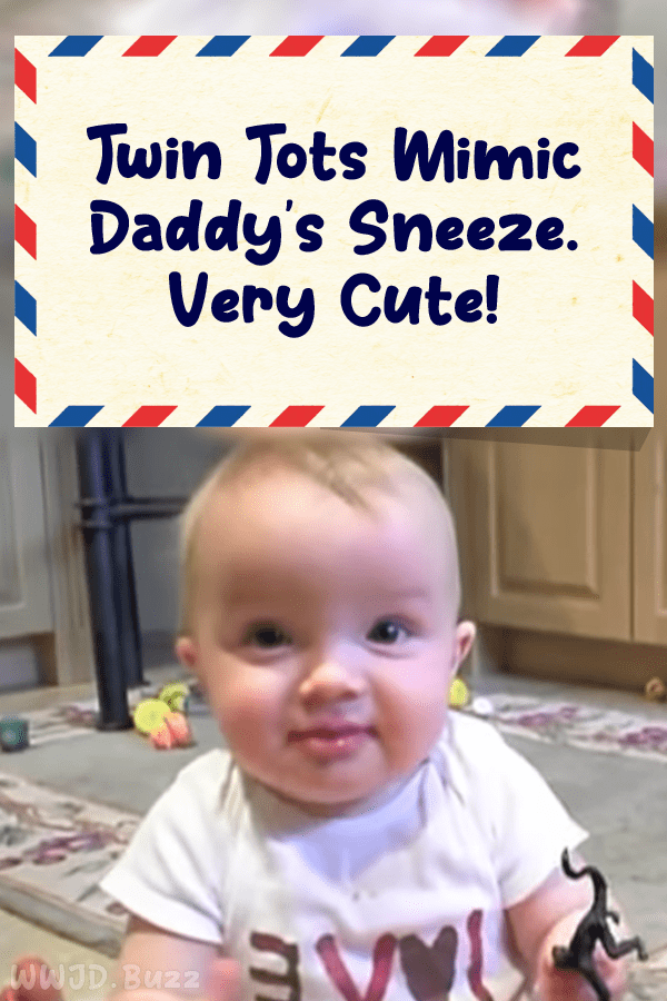 Twin Tots Mimic Daddy\'s Sneeze. Very Cute!