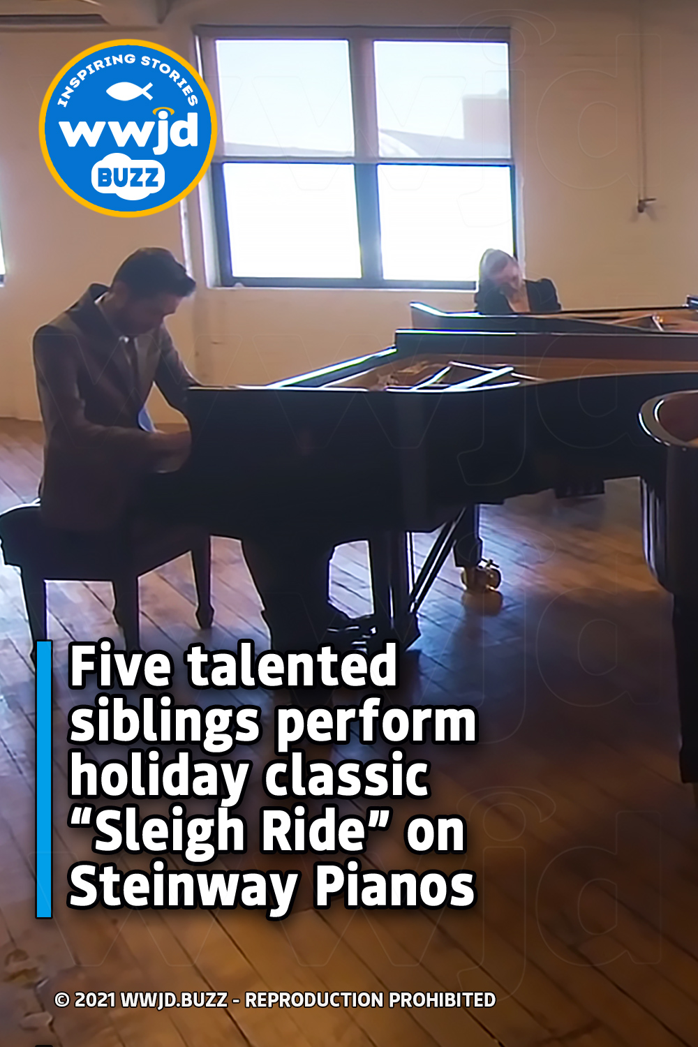 Five talented siblings perform holiday classic “Sleigh Ride” on Steinway Pianos