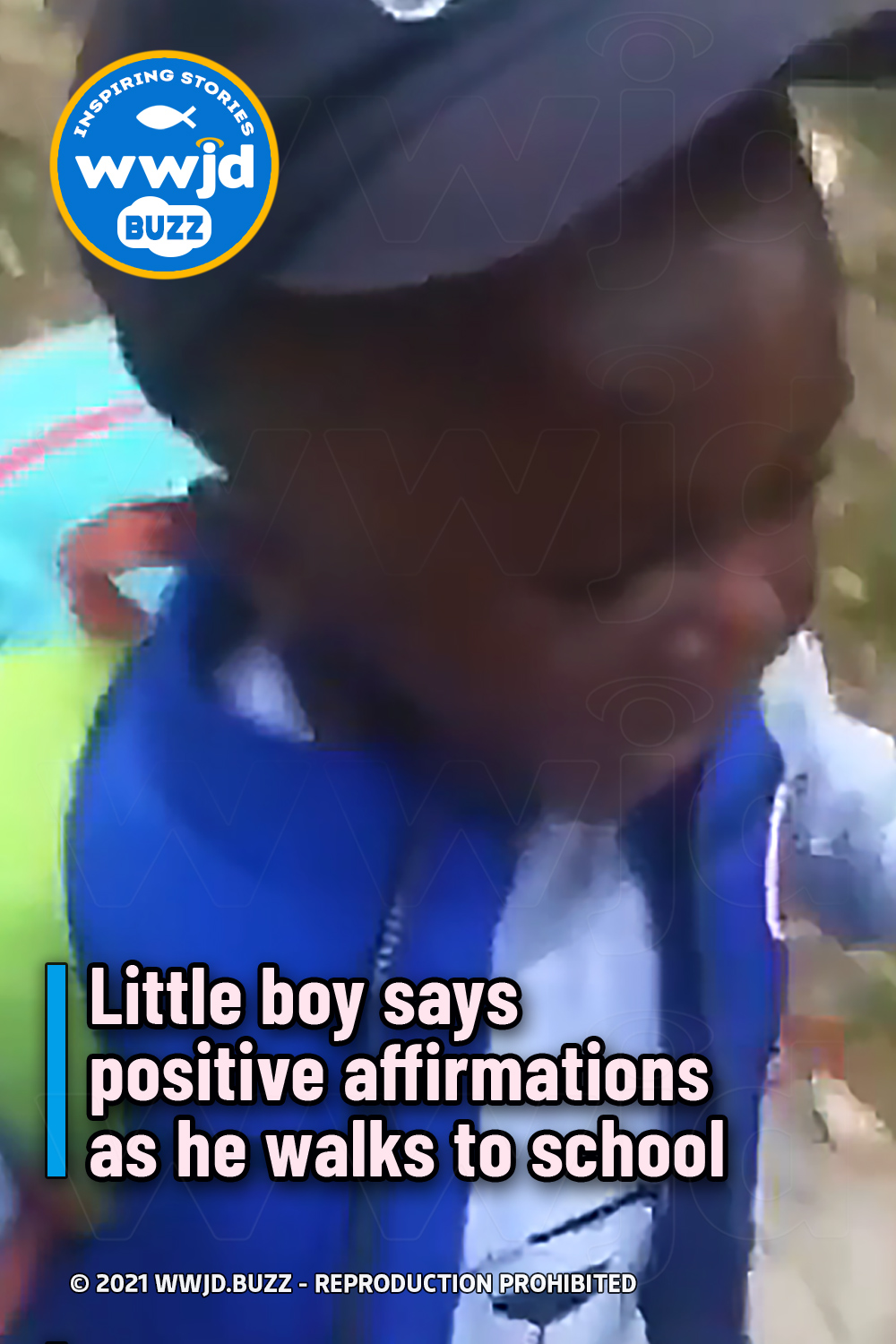 Little boy says positive affirmations as he walks to school