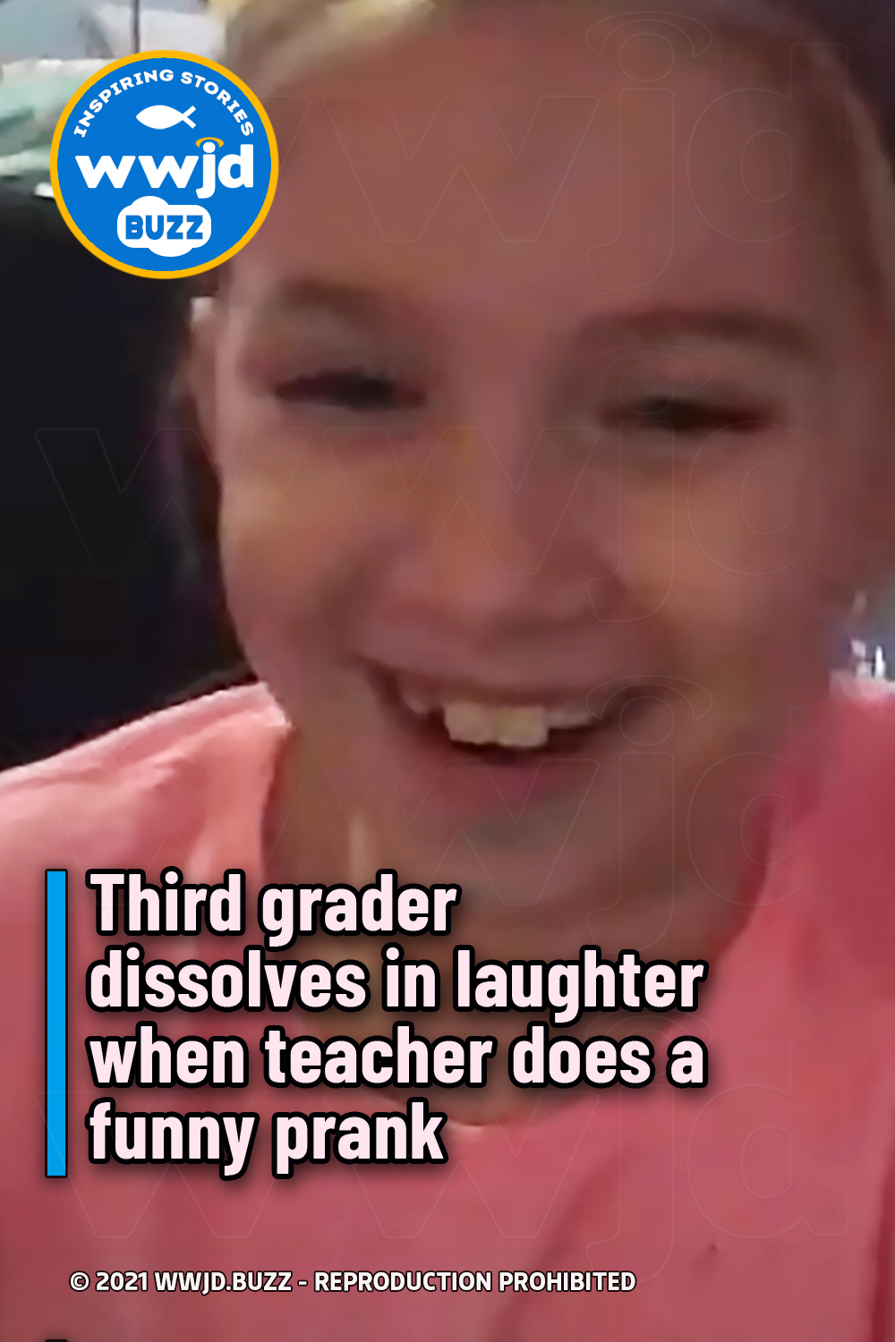 Third grader dissolves in laughter when teacher does a funny prank