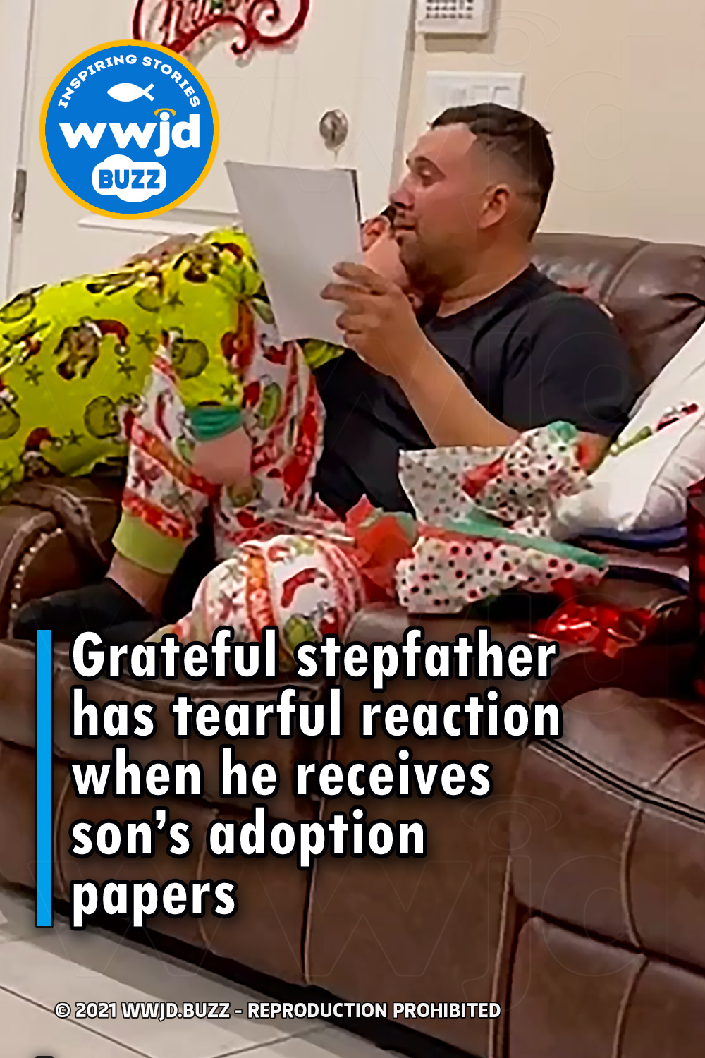Grateful stepfather has tearful reaction when he receives son’s adoption papers