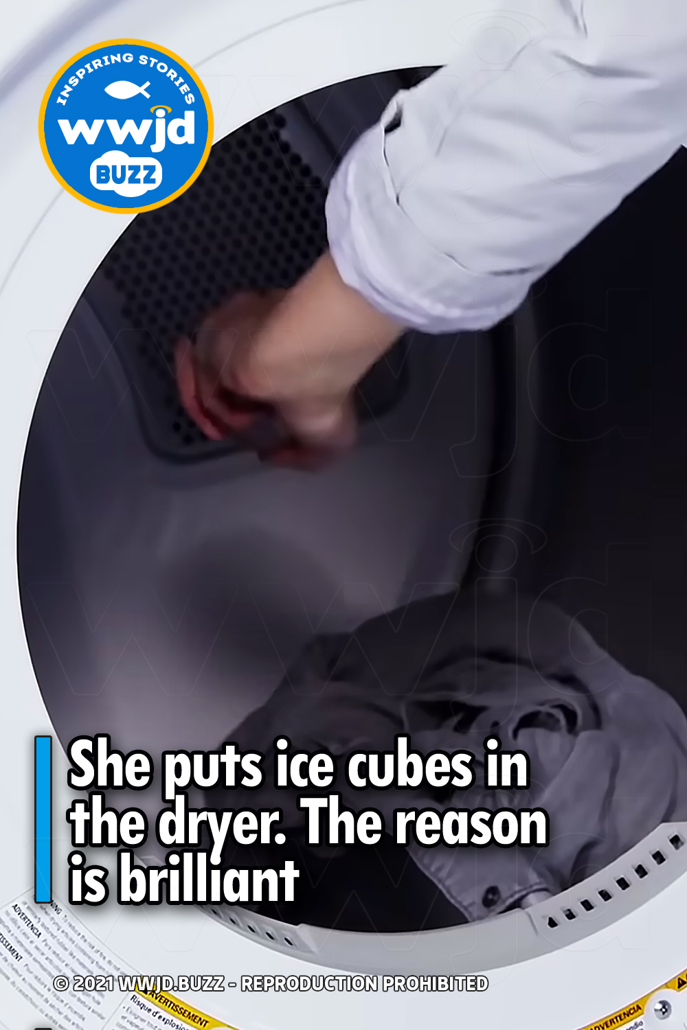 She puts ice cubes in the dryer. The reason is brilliant