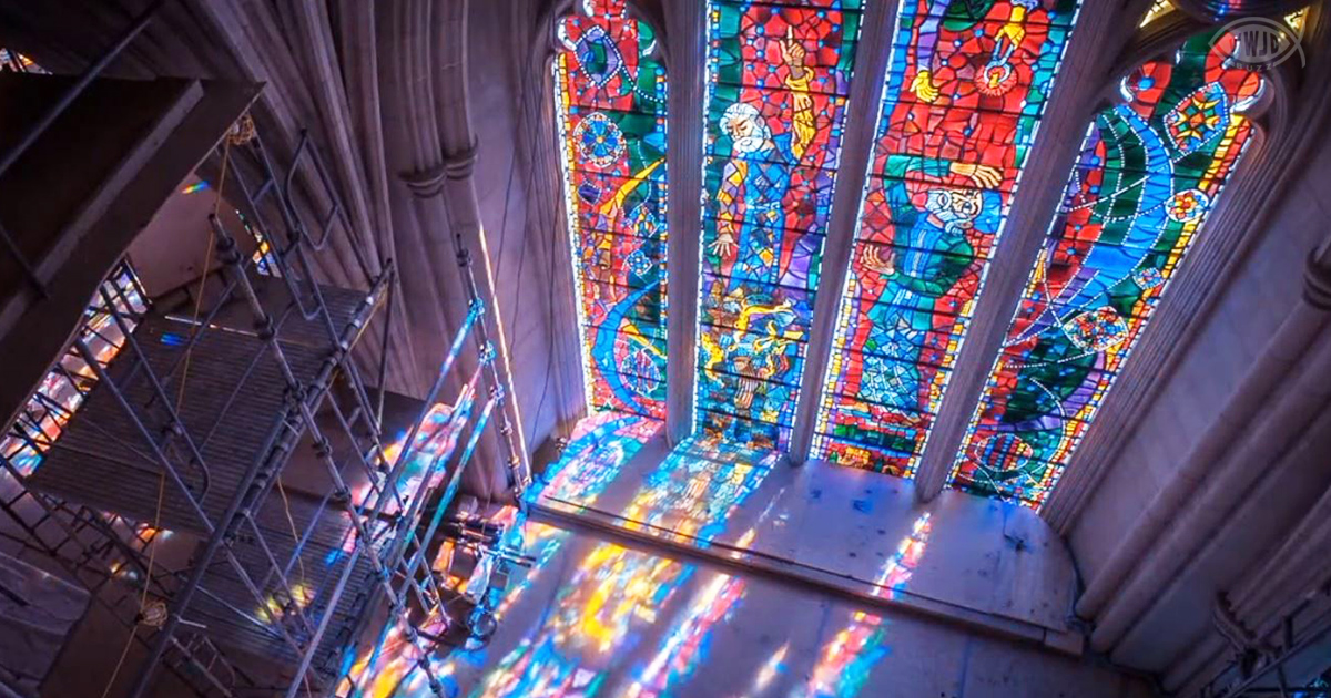 light shining through stained glass windows