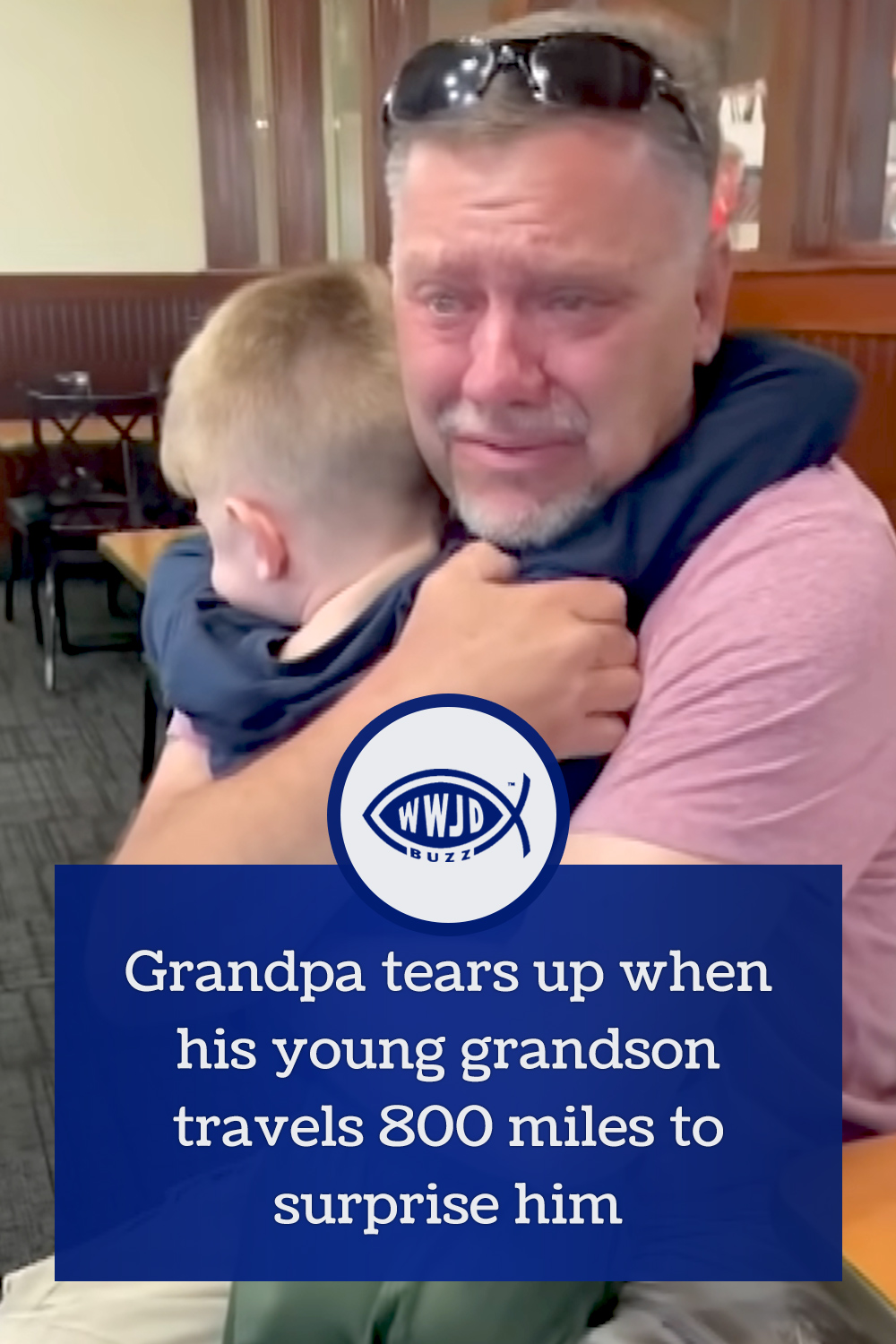 Grandpa tears up when his young grandson travels 800 miles to surprise him